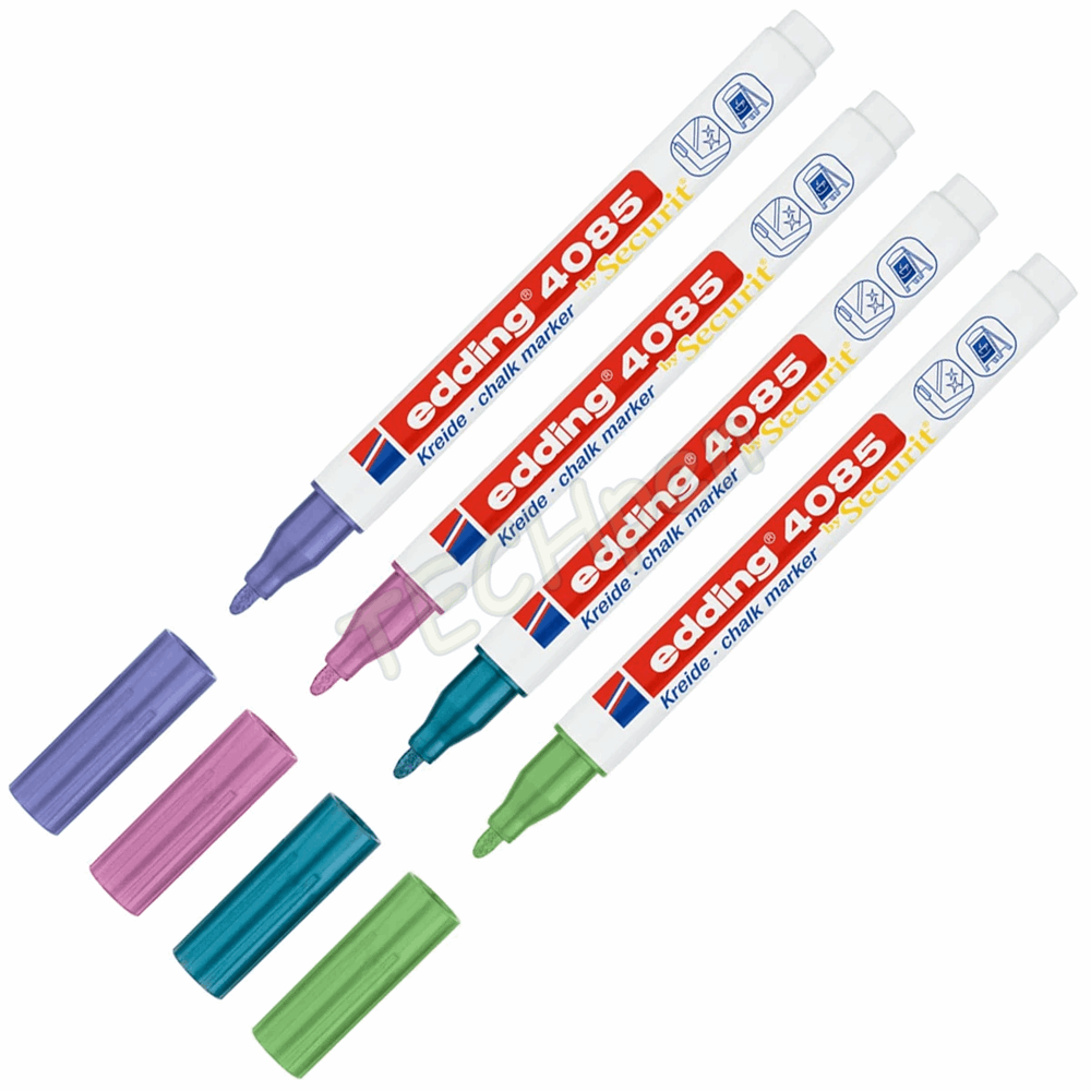 EDDING 4085 ΜΑΡΚΑΔΟΡΟΣ ΚΙΜΩΛΙΑΣ KREIDΕ BY SECURIT 1-2mm 4τμχ WATER BASED INK METALLICS 01.4085/4BL