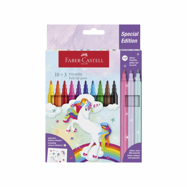 FABER CASTELL ΣΧΟΛΙΚΟΙ ΜΑΡΚΑΔΟΡΟΙ ΜΟΝΟΚΕΡΟΣ RR554213 ΣΕΤ 10τμχ+3τμχ GLITTER ΜΕ ΑΥΤΟΚΟΛΛΗΤΑ 12310991