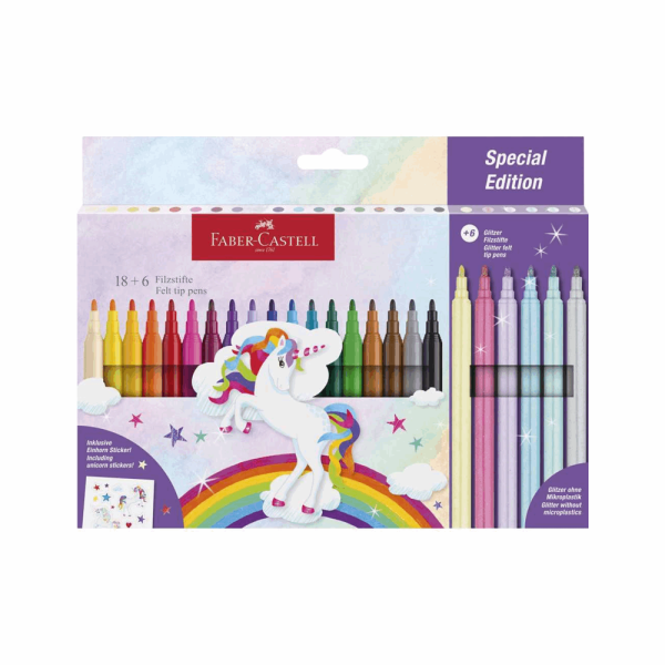 FABER CASTELL ΣΧΟΛΙΚΟΙ ΜΑΡΚΑΔΟΡΟΙ ΜΟΝΟΚΕΡΟΣ RR554221 ΣΕΤ 18τμχ + 6τμχ GLITTER ME ΑΥΤΟΚΟΛΛΗΤΑ 12310992