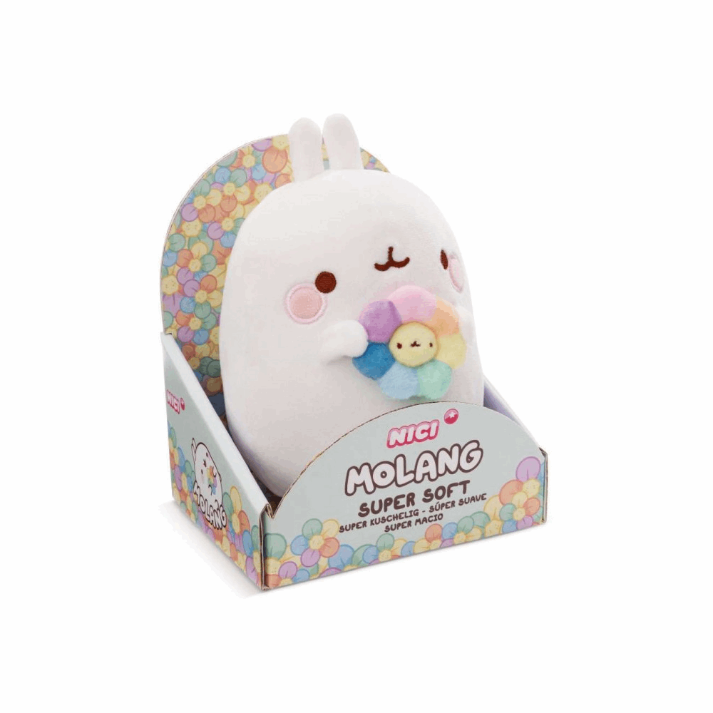 MyMochi - Λούτρινο 16εκ. Molang με πολύχρωμο λουλούδι σε κουτί δώρου NIC61164