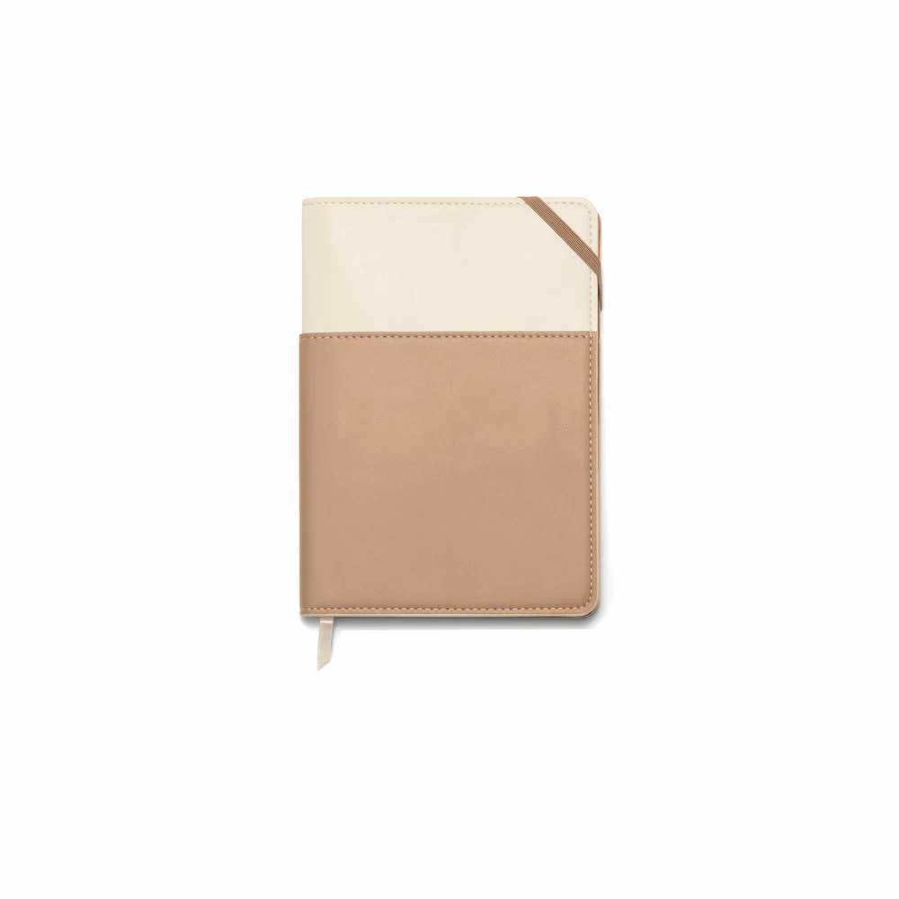 DESIGNWORKSINK PJ-1002 VEGAN LEATHER POCKET JOURNAL - IVORY & TAUPE