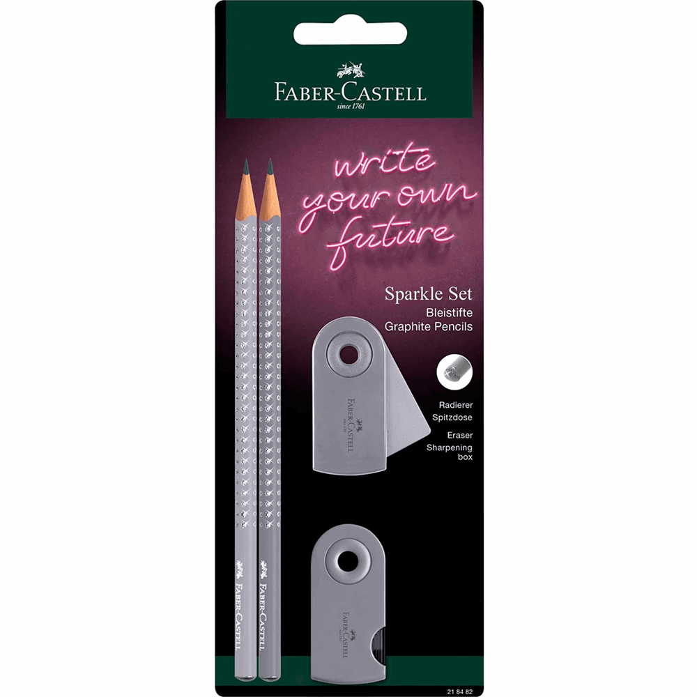 FABER CASTELL ΣΕΤ 2 ΜΟΛΥΒΙΑ HB SPARKLE II ΜΕ ΜΙΝΙ SLEEVE ΓΟΜΑ ΚΑΙ SLEEVE ΞΥΣΤΡΑ ΣΕ GRAPHITE/ΓΚΡΙ 12310287 OF218482