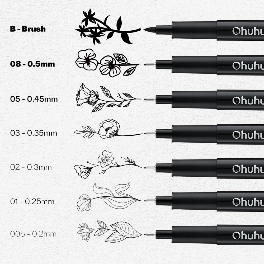 OHUHU HANA FINELINER DRAWING PENS - 18pcs OHU-Y30-80600-54