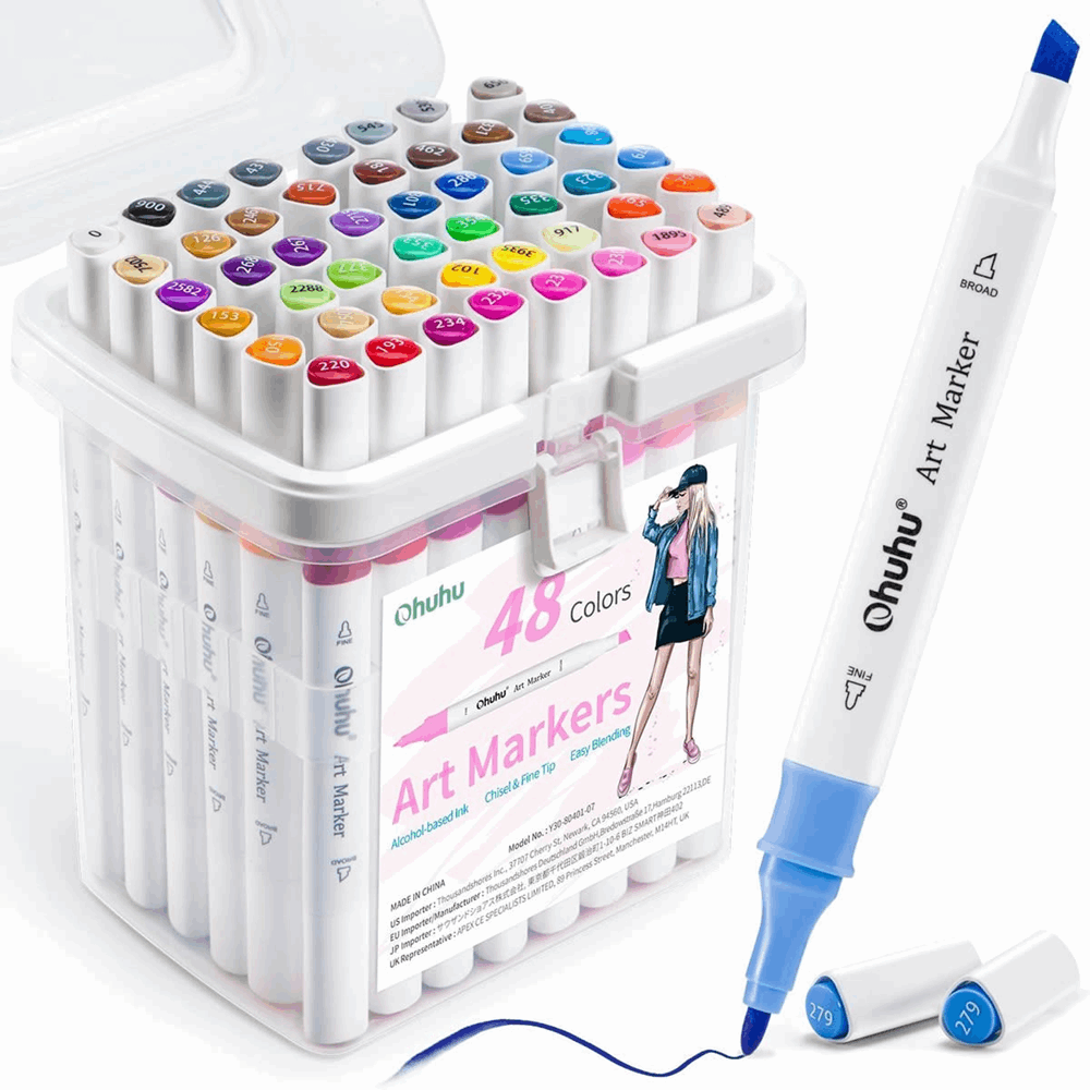 OHUHU ΜΑΡΚΑΔΟΡΟΣ ΖΩΓΡΑΦΙΚΗΣ ALCOHOL ART MARKERS DUAL TIP FINE & CHISEL 48τμχ ALCOHOL BASED INK OHU-Y30-80401-07