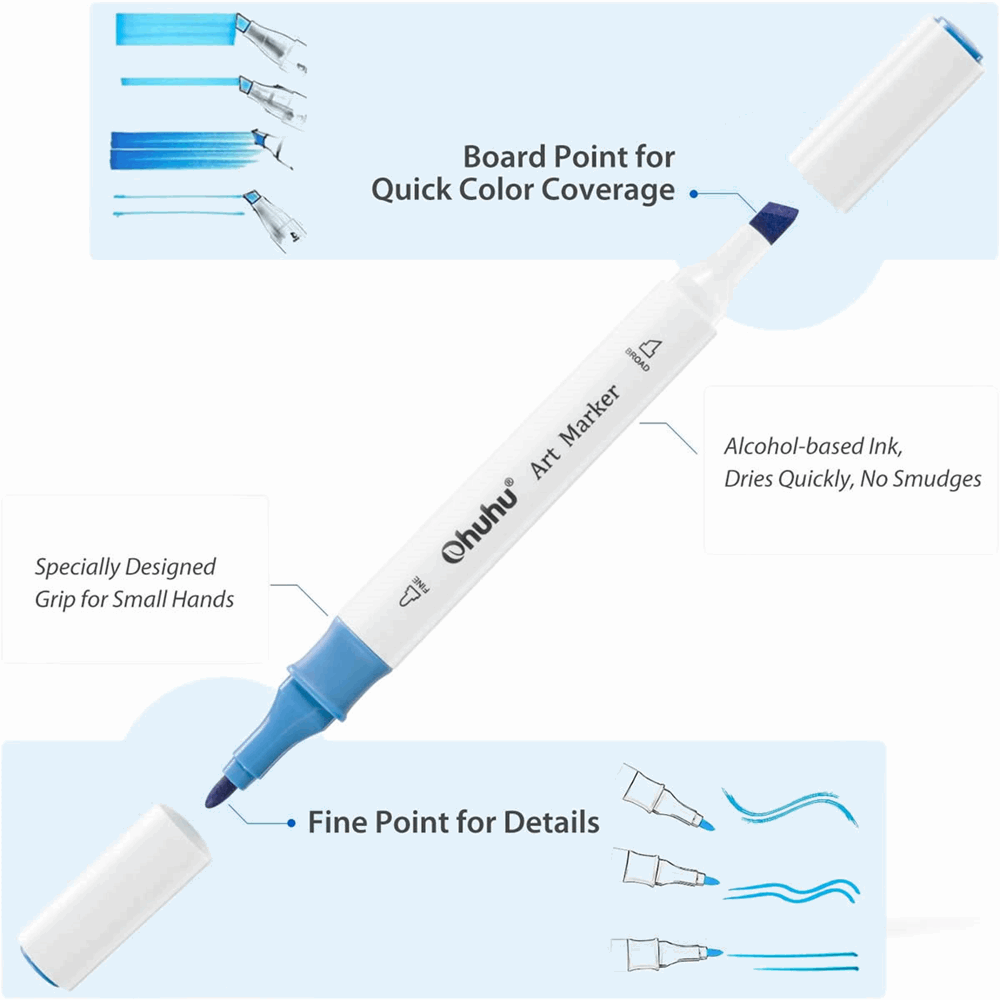 OHUHU ΜΑΡΚΑΔΟΡΟΣ ΖΩΓΡΑΦΙΚΗΣ ALCOHOL ART MARKERS DUAL TIP FINE & CHISEL 48τμχ ALCOHOL BASED INK OHU-Y30-80401-07
