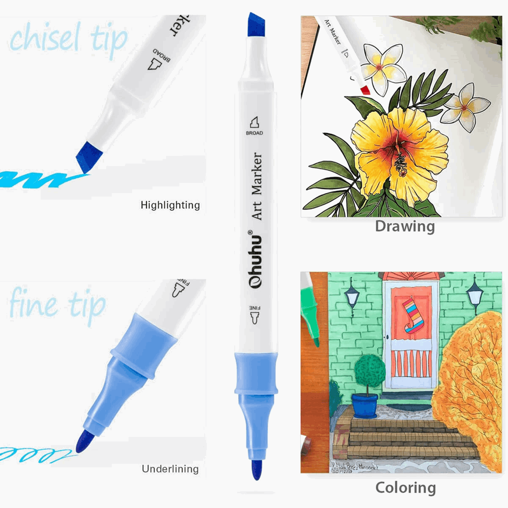 OHUHU ΜΑΡΚΑΔΟΡΟΣ ΖΩΓΡΑΦΙΚΗΣ ALCOHOL ART MARKERS DUAL TIP FINE & CHISEL 48τμχ ALCOHOL BASED INK OHU-Y30-80401-07