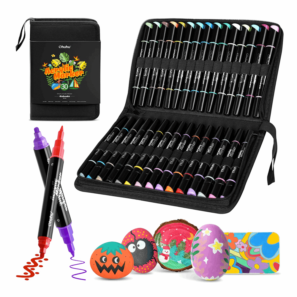 OHUHU MARKERS SET-30 ACRYLIC COLORS DUAL TIP OHU-Y30-80601-08 OHU-Y30-80601-73