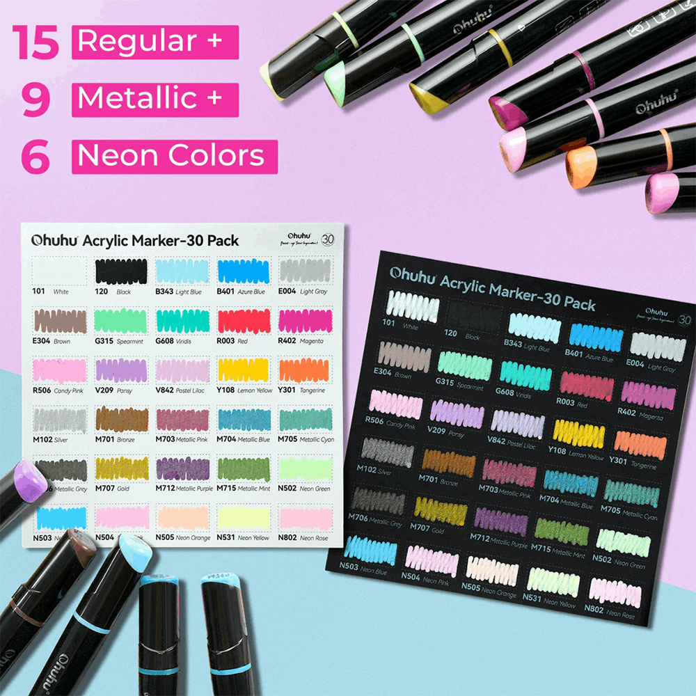 OHUHU MARKERS SET-30 ACRYLIC COLORS DUAL TIP OHU-Y30-80601-08 OHU-Y30-80601-73