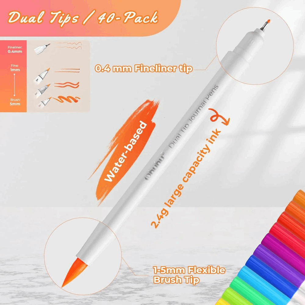 OHUHU MARKERS 40 COL. DUAL TIP BRUSH WATERBASED OHU-Y30-80601-06