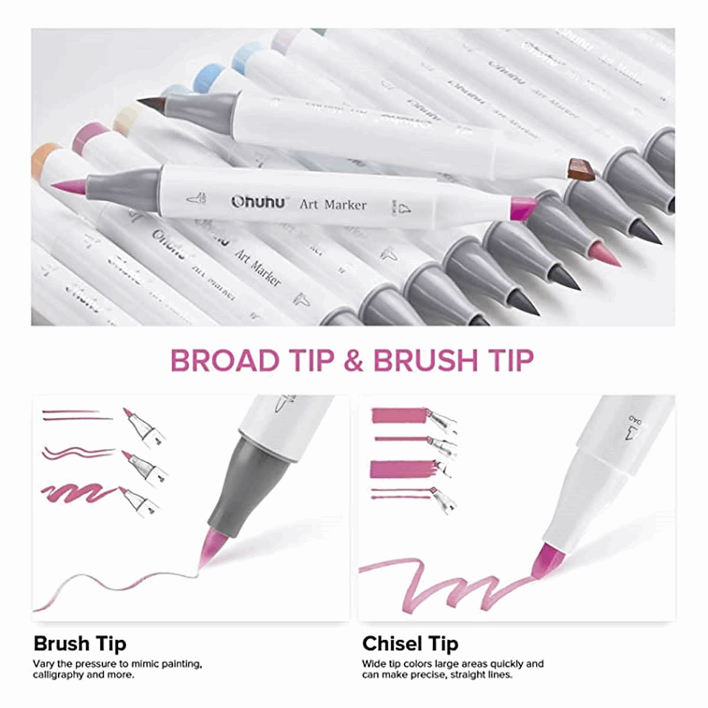 OHUHU MARKERS BRUSH & CHISEL SET-48+1 PASTEL OHU-Y30-80403-67 OHU-Y30-80404-26