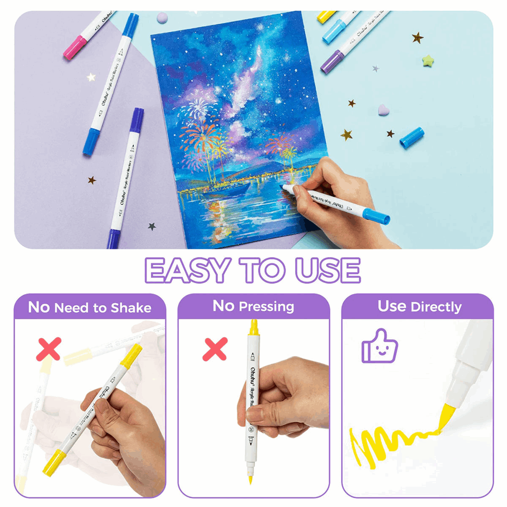 OHUHU ACRYLIC MARKERS SET-36 BRUSH&DOT OHU-Y30-80601-11 OHU-Y30-80601-75