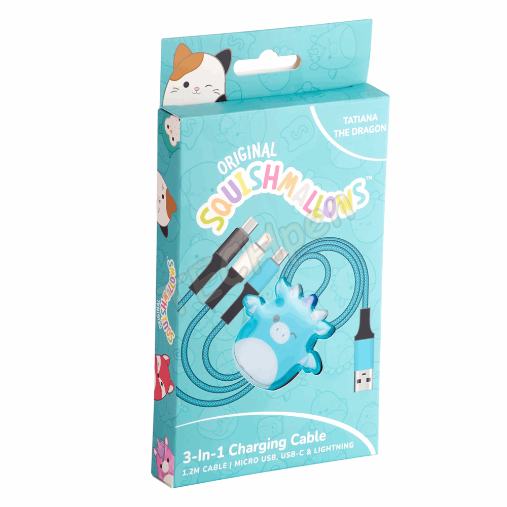 Lazerbuilt - Squishmallows 3-in-1 charging cable (1.2M) - Tatiana CBSQM-3IN1-TATIANA