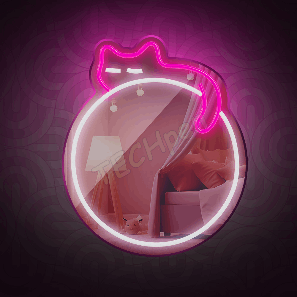 Forever - Neon Mirror LED Lamp - Sleeping Cat/White- Pink RTV200017