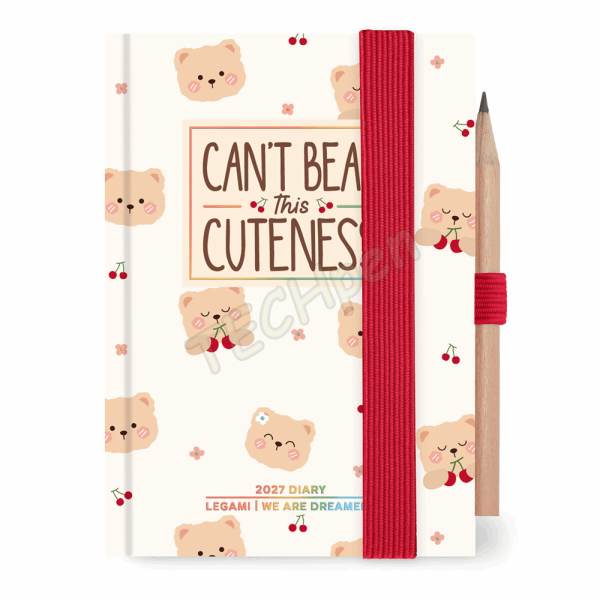 LEGAMI AG2712096 12-MONTH DIARY 2027 - TEDDY BEAR - CHERRY - WHITE - MINI - 2-DAY