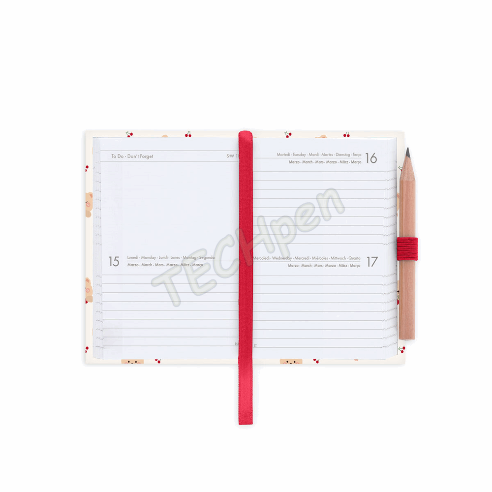 LEGAMI AG2712096 12-MONTH DIARY 2027 - TEDDY BEAR - CHERRY - WHITE - MINI - 2-DAY