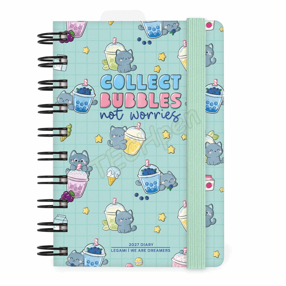 LEGAMI AG2712146 12-MONTH DIARY 2027 - KITTY - BUBBLE TEA - SMALL - DAILY SPIRAL BOUND