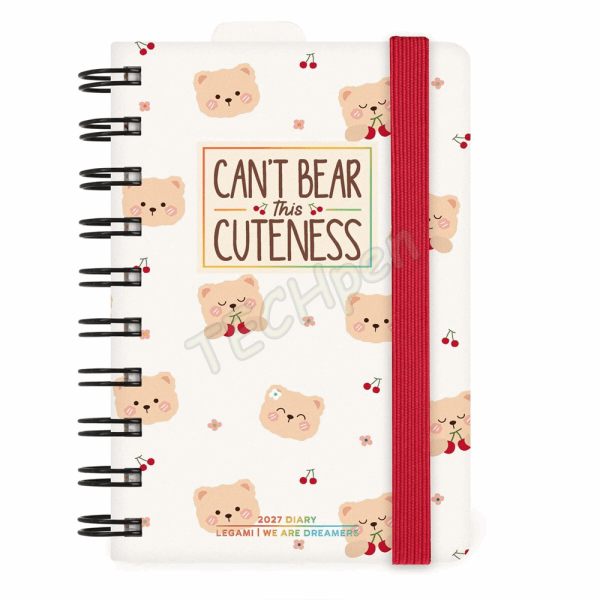 LEGAMI AG2712147 12-MONTH DIARY 2027 - TEDDY BEAR - CHERRY - WHITE - SMALL - DAILY SPIRAL