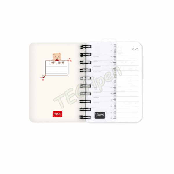 LEGAMI AG2712147 12-MONTH DIARY 2027 - TEDDY BEAR - CHERRY - WHITE - SMALL - DAILY SPIRAL