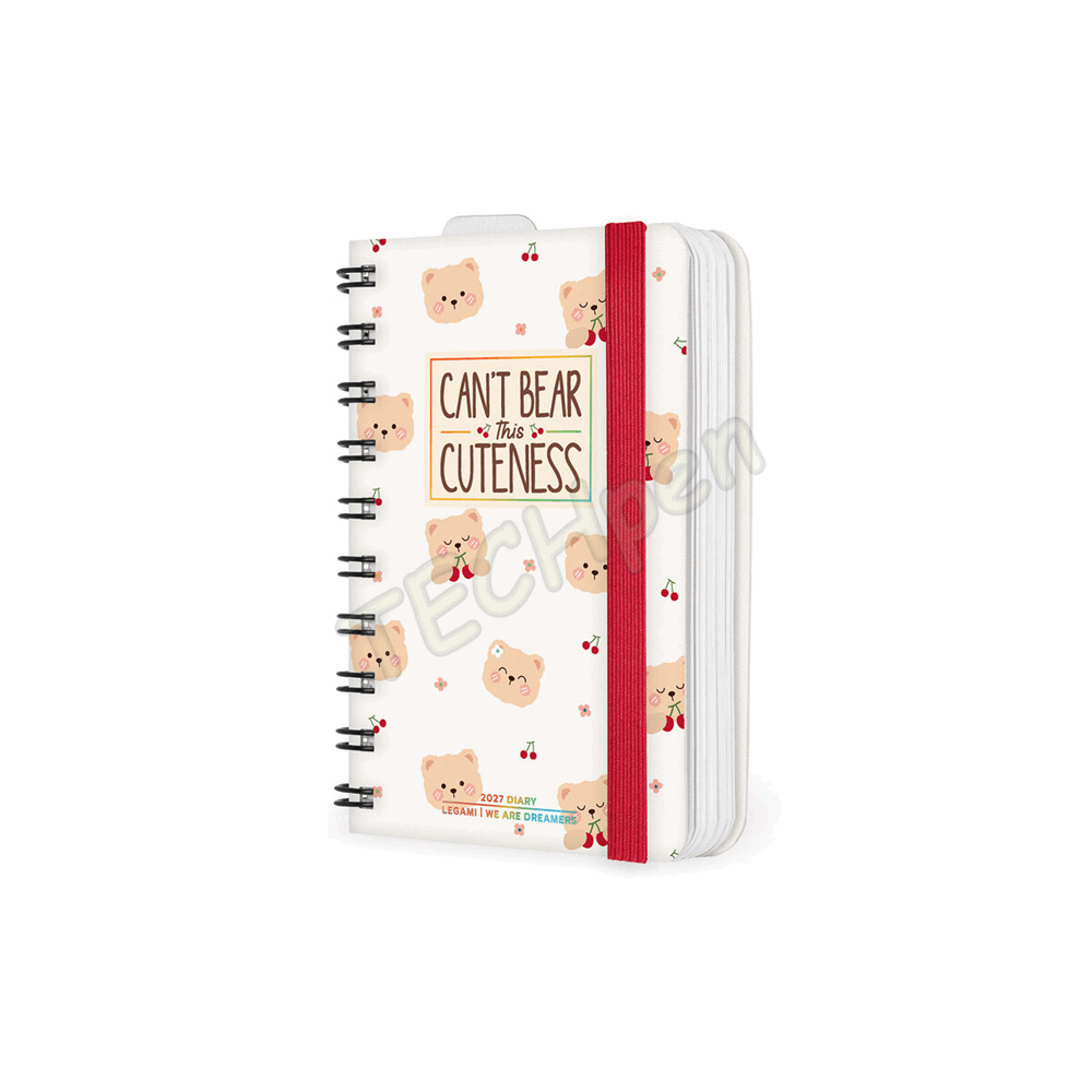 LEGAMI AG2712147 12-MONTH DIARY 2027 - TEDDY BEAR - CHERRY - WHITE - SMALL - DAILY SPIRAL