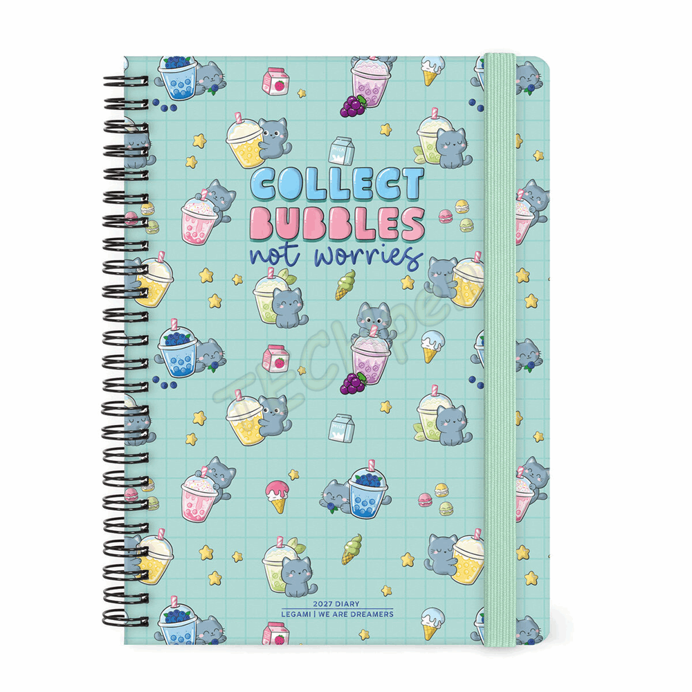 LEGAMI AG2712158 12-MONTH DIARY 2027 - KITTY - BUBBLE TEA - LARGE - WEEKLY SPIRAL BOUND