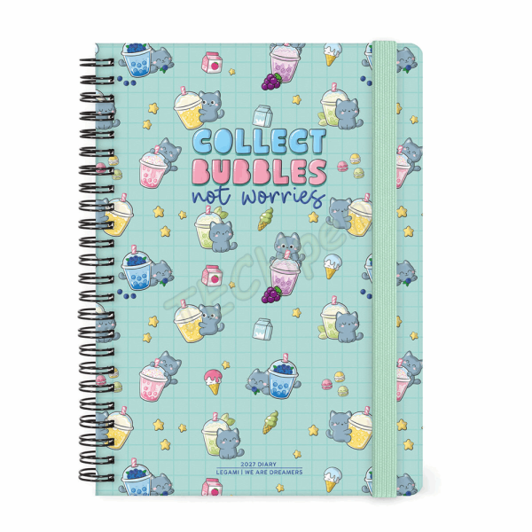 LEGAMI AG2712158 12-MONTH DIARY 2027 - KITTY - BUBBLE TEA - LARGE - WEEKLY SPIRAL BOUND