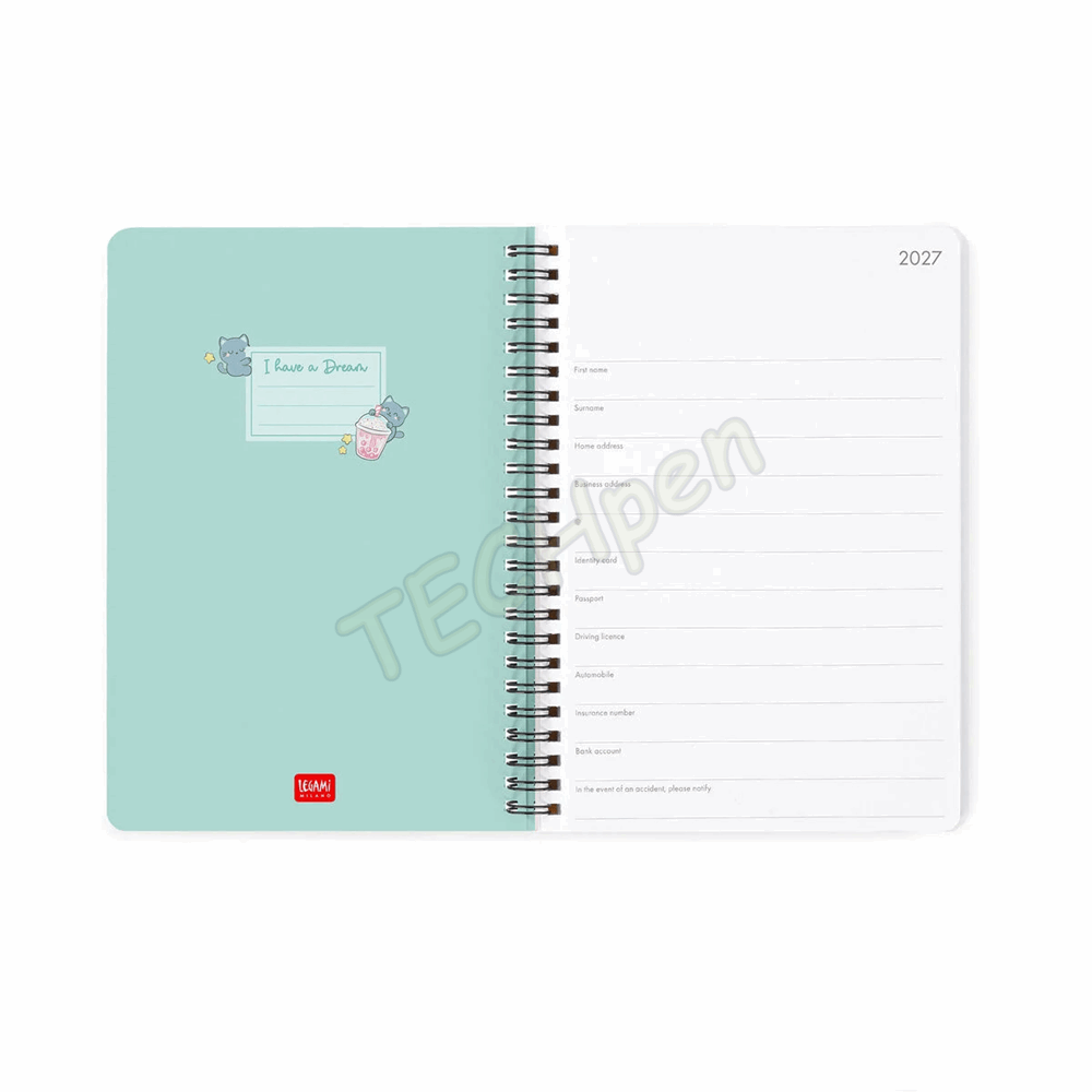 LEGAMI AG2712158 12-MONTH DIARY 2027 - KITTY - BUBBLE TEA - LARGE - WEEKLY SPIRAL BOUND