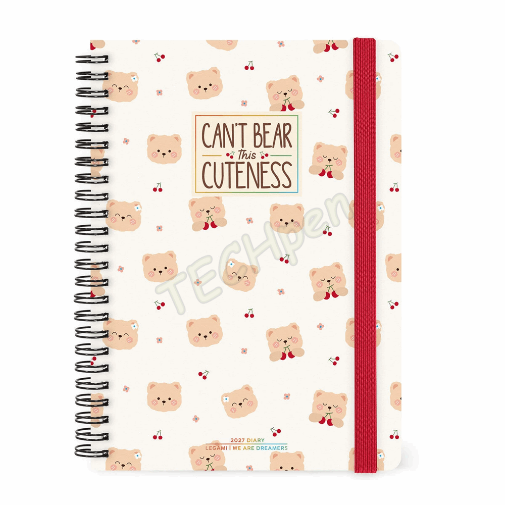 LEGAMI AG2712159 12-MONTH DIARY 2027 - TEDDY BEAR - CHERRY - WHITE - LARGE - WEEKLY SPIRAL