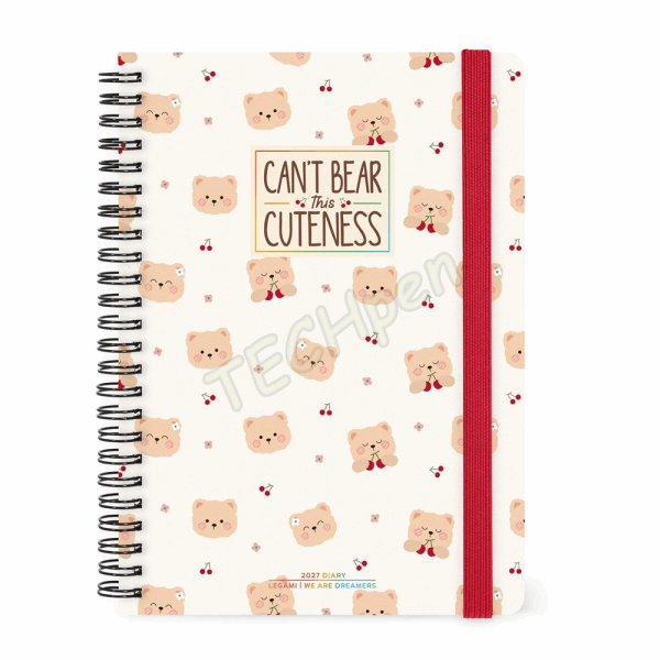 LEGAMI AG2712159 12-MONTH DIARY 2027 - TEDDY BEAR - CHERRY - WHITE - LARGE - WEEKLY SPIRAL