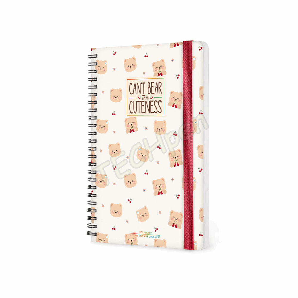 LEGAMI AG2712159 12-MONTH DIARY 2027 - TEDDY BEAR - CHERRY - WHITE - LARGE - WEEKLY SPIRAL