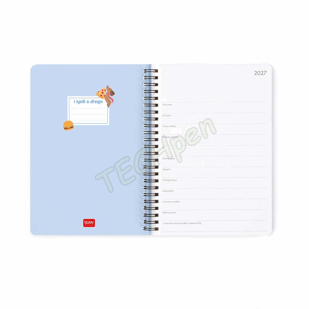 LEGAMI AG2712164 12-MONTH DIARY 2027 - DOG - DACHSHUND - LARGE - WEEKLY SPIRAL BOUND