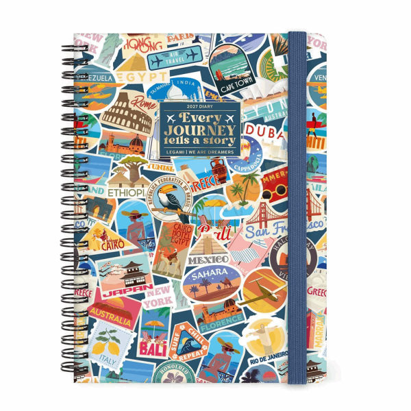 LEGAMI AG2712165 12-MONTH DIARY 2027 - TRAVEL - STICKERS - LARGE - WEEKLY SPIRAL BOUND