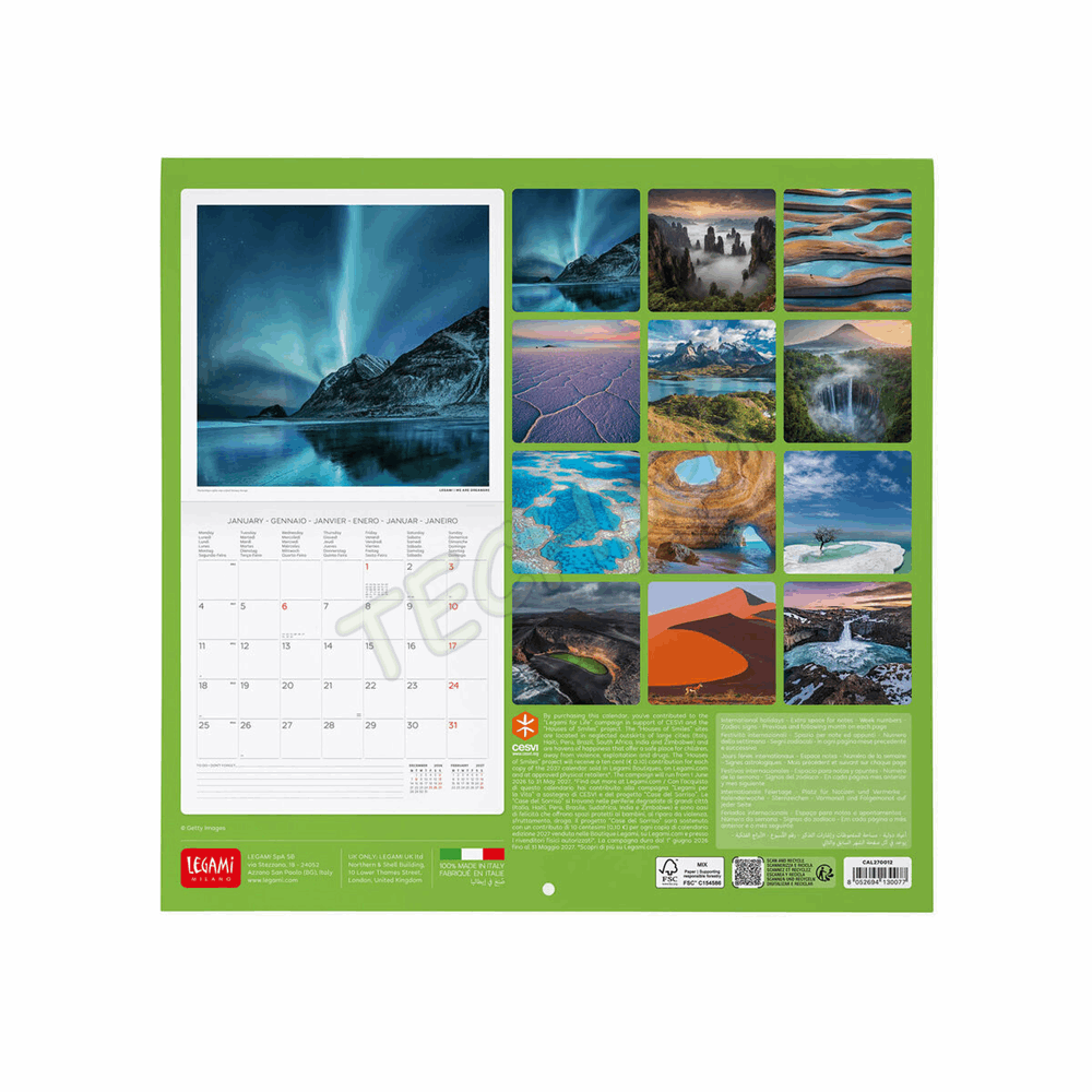 LEGAMI CAL270012 WALL CALENDAR 2027 - NATURE & LANDSCAPES - PLANET EARTH - 30X29