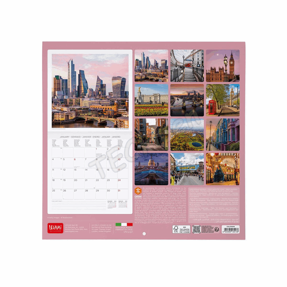 LEGAMI CAL270018 WALL CALENDAR 2027 - AROUND THE WORLD - LONDON - 30X29