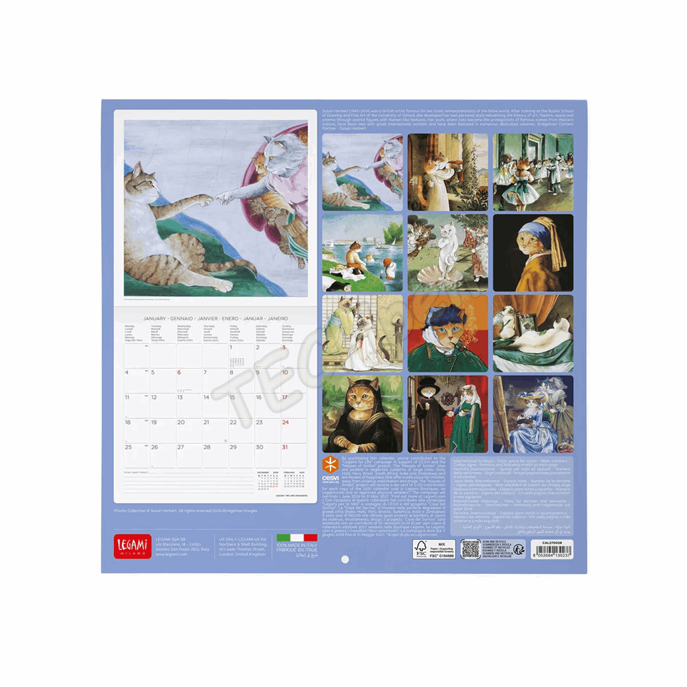 LEGAMI CAL270028 WALL CALENDAR 2027 - ART COLLECTION - MASTERCATS - 30X29