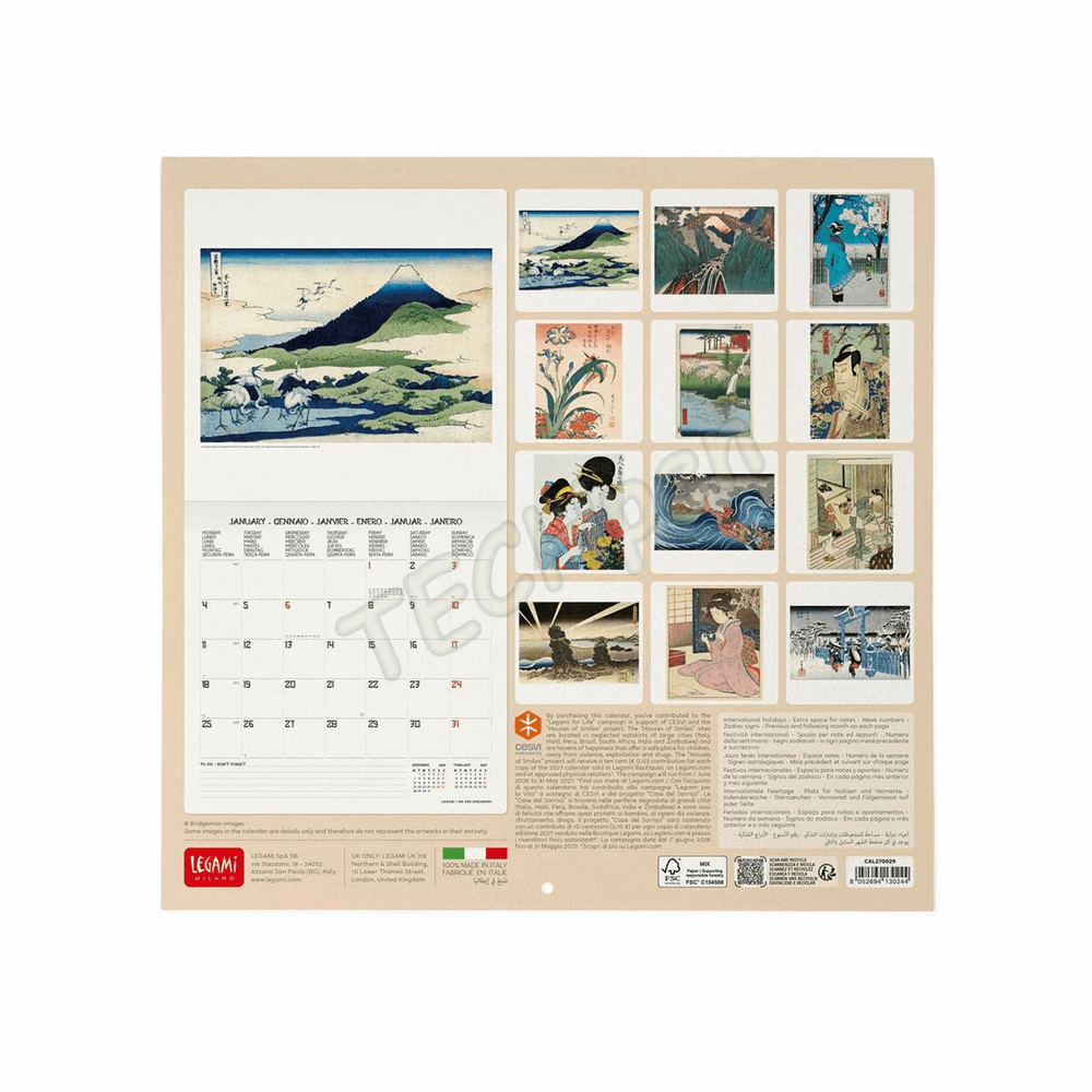 LEGAMI CAL270029 WALL CALENDAR 2027 - ART COLLECTION - JAPANESE SCHOOL - 30X29