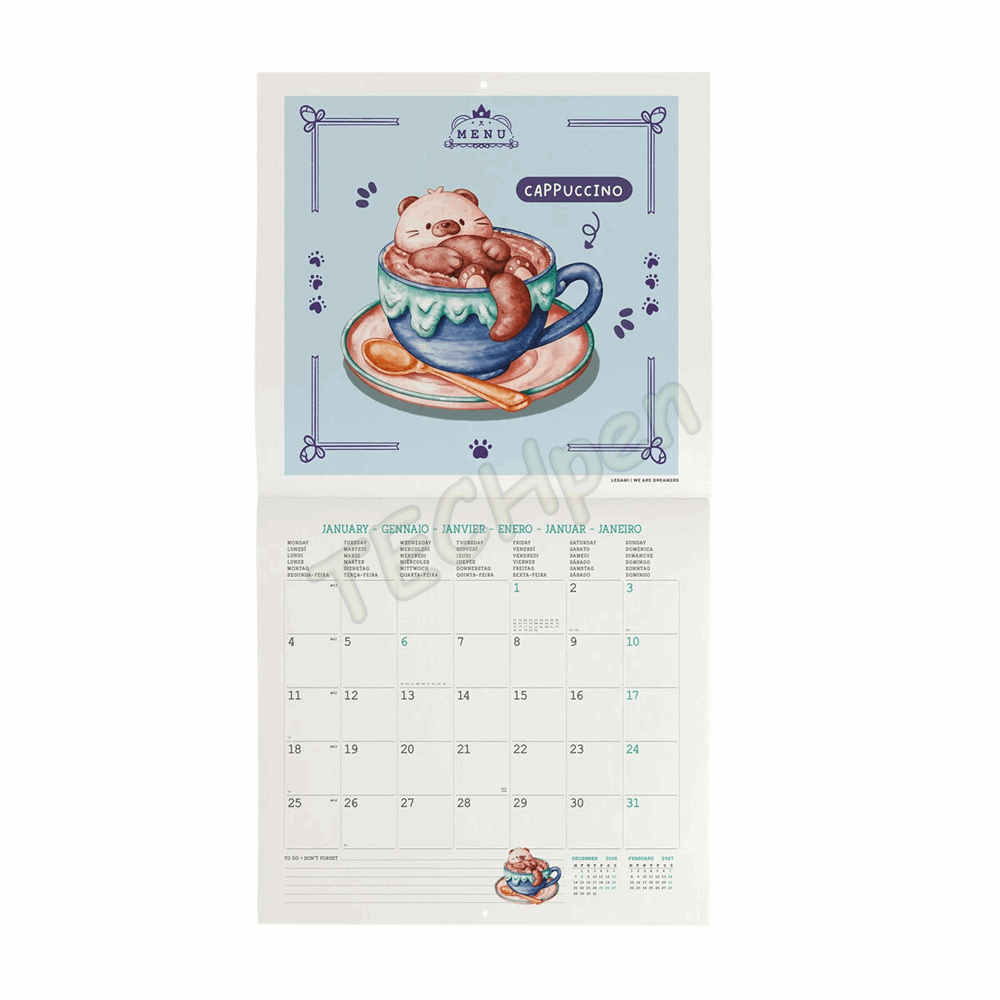 LEGAMI CAL270045 WALL CALENDAR 2027 - FOOD & DRINK - CUTIE FOODIE - 30X29
