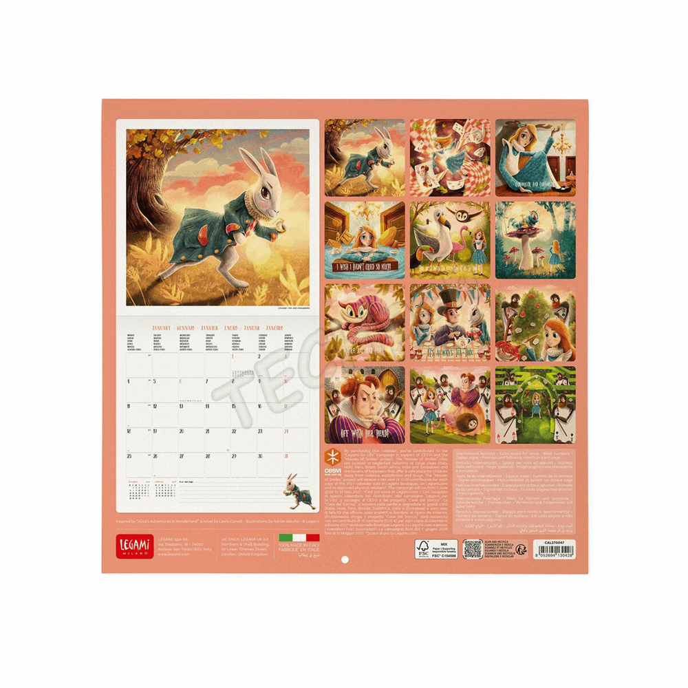 LEGAMI CAL270047 WALL CALENDAR 2027 - BOOK LOVERS - ALICE IN WONDERLAND - 30X29