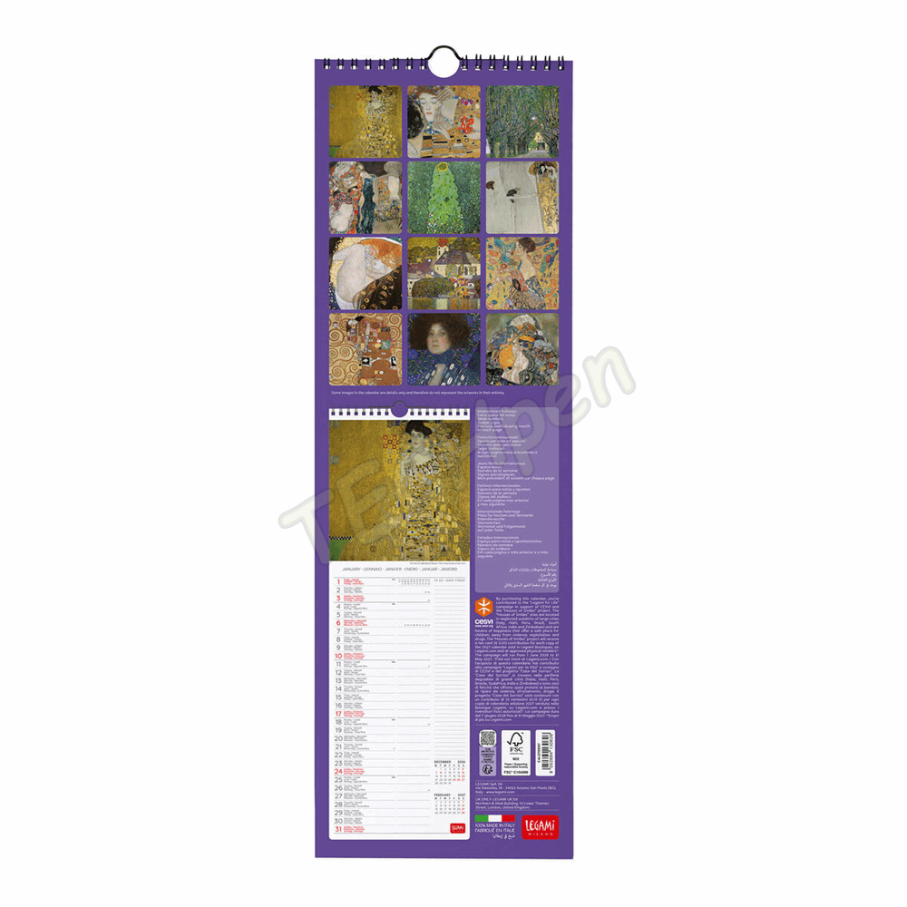 LEGAMI CAL270067 WALL CALENDAR 2027 - ART COLLECTION - GUSTAV KLIMT - 16X49