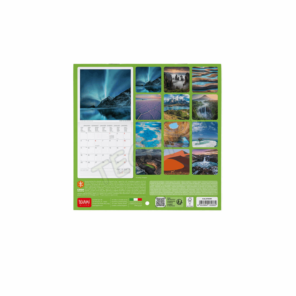 LEGAMI CAL270091 WALL CALENDAR 2027 - NATURE & LANDSCAPES - PLANET EARTH - 18X18
