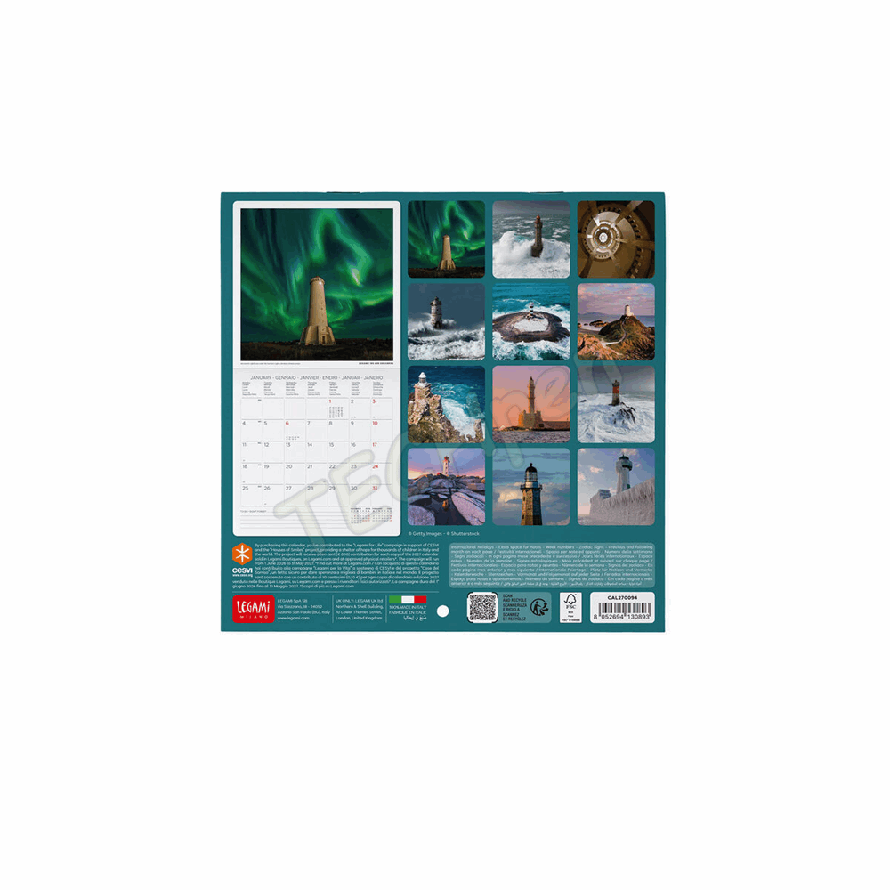 LEGAMI CAL270094 WALL CALENDAR 2027 - NATURE & LANDSCAPES - LIGHTHOUSES OF THE WORLD - 18X