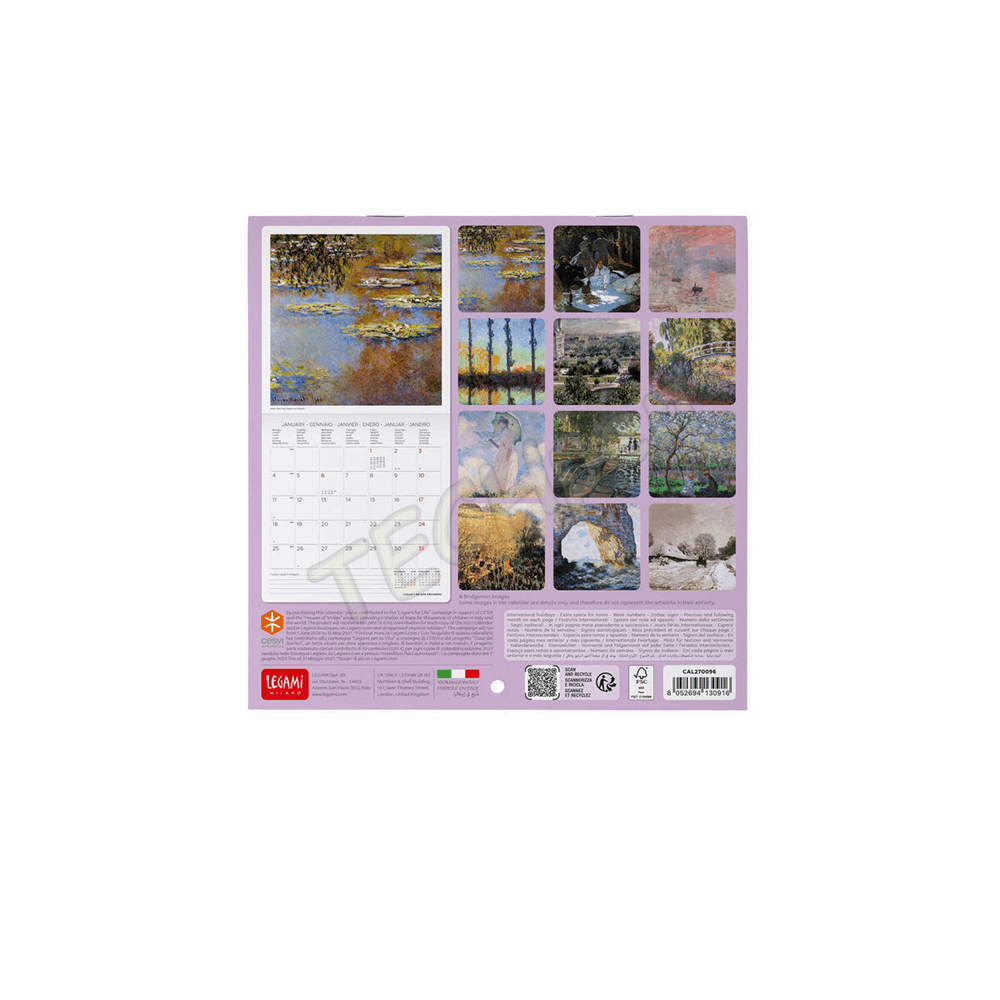 LEGAMI CAL270096 WALL CALENDAR 2027 - ART COLLECTION - CLAUDE MONET - 18X18