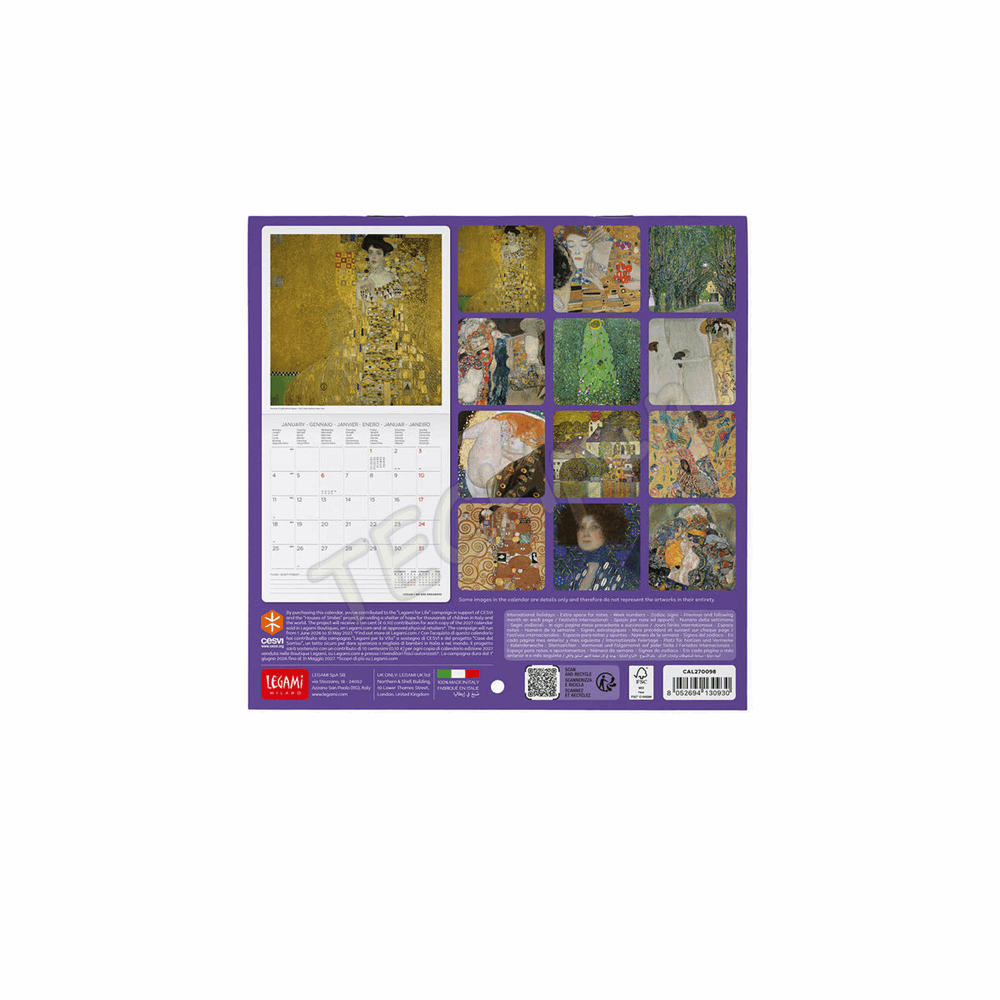 LEGAMI CAL270098 WALL CALENDAR 2027 - ART COLLECTION - GUSTAV KLIMT - 18X18