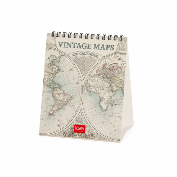 LEGAMI CAL270145 DESK CALENDAR 2027 - VINTAGE - VINTAGE MAPS - 12X14.5