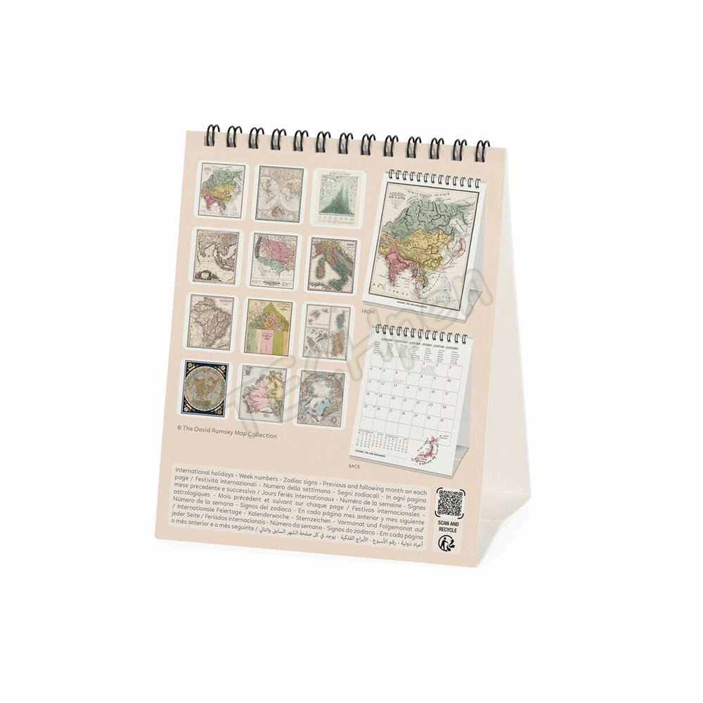 LEGAMI CAL270145 DESK CALENDAR 2027 - VINTAGE - VINTAGE MAPS - 12X14.5