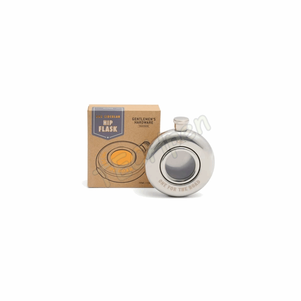 GENTLEMENS GEN749 ROUND HIP FLASK - ONE FOR THE ROAD 5 FL.OZ/135ML