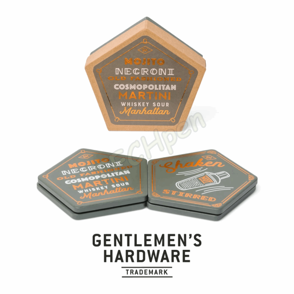 GENTLEMENS PU COASTER SET OF 4 - COCKTAIL GEN642