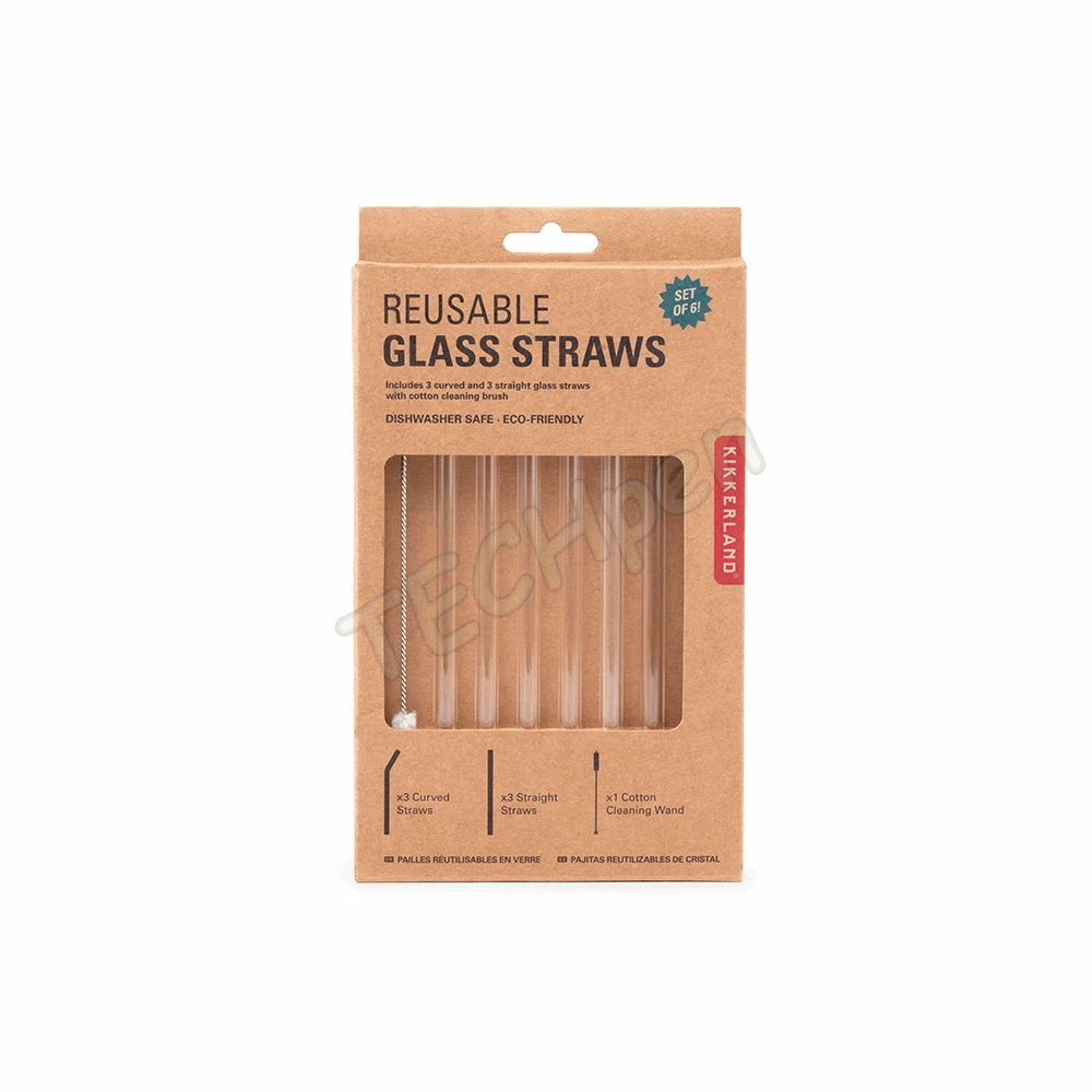 KIKKERLAND CLEAR REUSABLE GLASS STRAWS SET