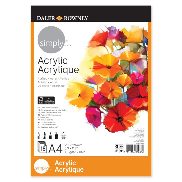 DALER ROWNEY SIMPLY A4 ACRYLIC PAD 16SH/190G 436731400
