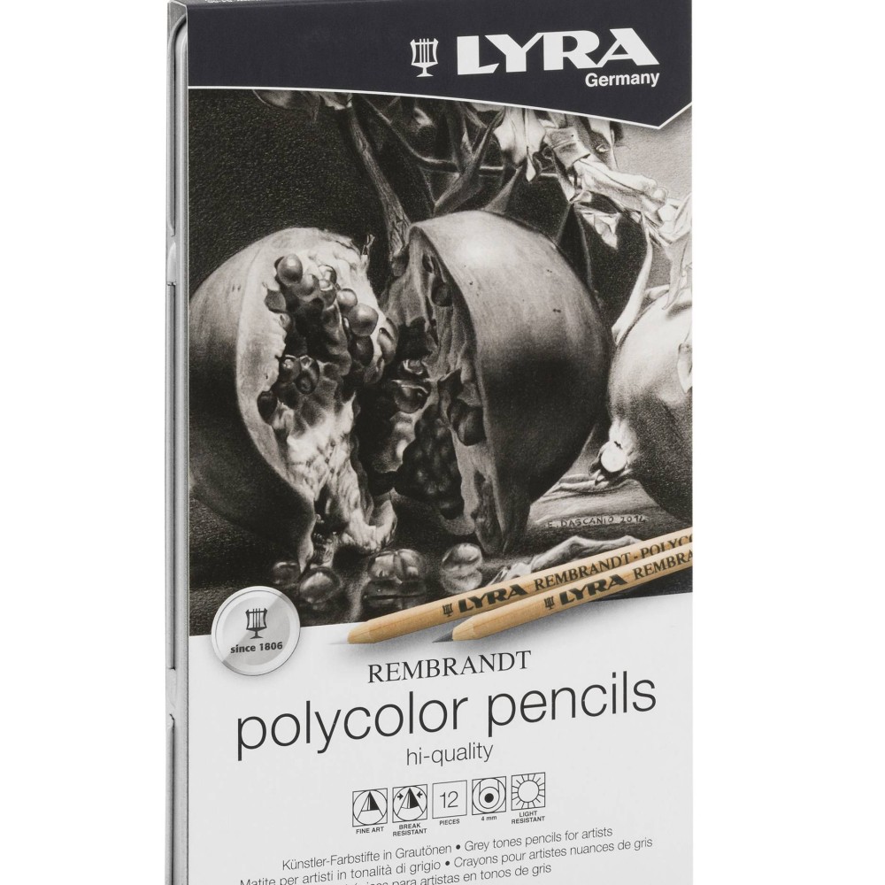 LYRA ΞΥΛΟΜΠΟΓΙΕΣ REMBRANDT POLYCOLOR HI QUALITY ΣΕΤ 12τμχ ΣΕ ΜΕΤΑΛΛΙΚΗ ΚΑΣΕΤΙΝΑ GREY TONES 002001122