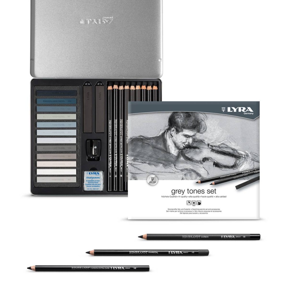 LYRA ΞΥΛΟΜΠΟΓΙΕΣ REMBRANDT GREY TONES HI QUALITY ΣΕΤ 25τμχ ΣΕ ΜΕΤΑΛΛΙΚΗ ΚΑΣΕΤΙΝΑ ΜΕ ΑΞΕΣΟΥΑΡ 002051251
